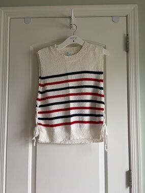 Francesca's Collections Cream Sleeveless Knit Tank with Red & Navy Stripes
